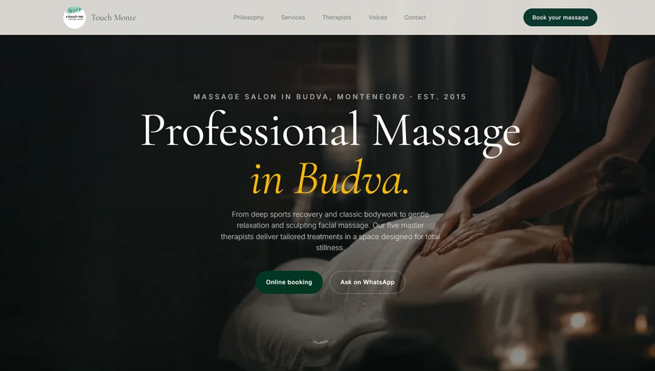 Massage therapy website with online booking