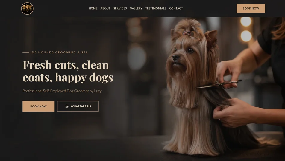 Dog grooming business website with online booking